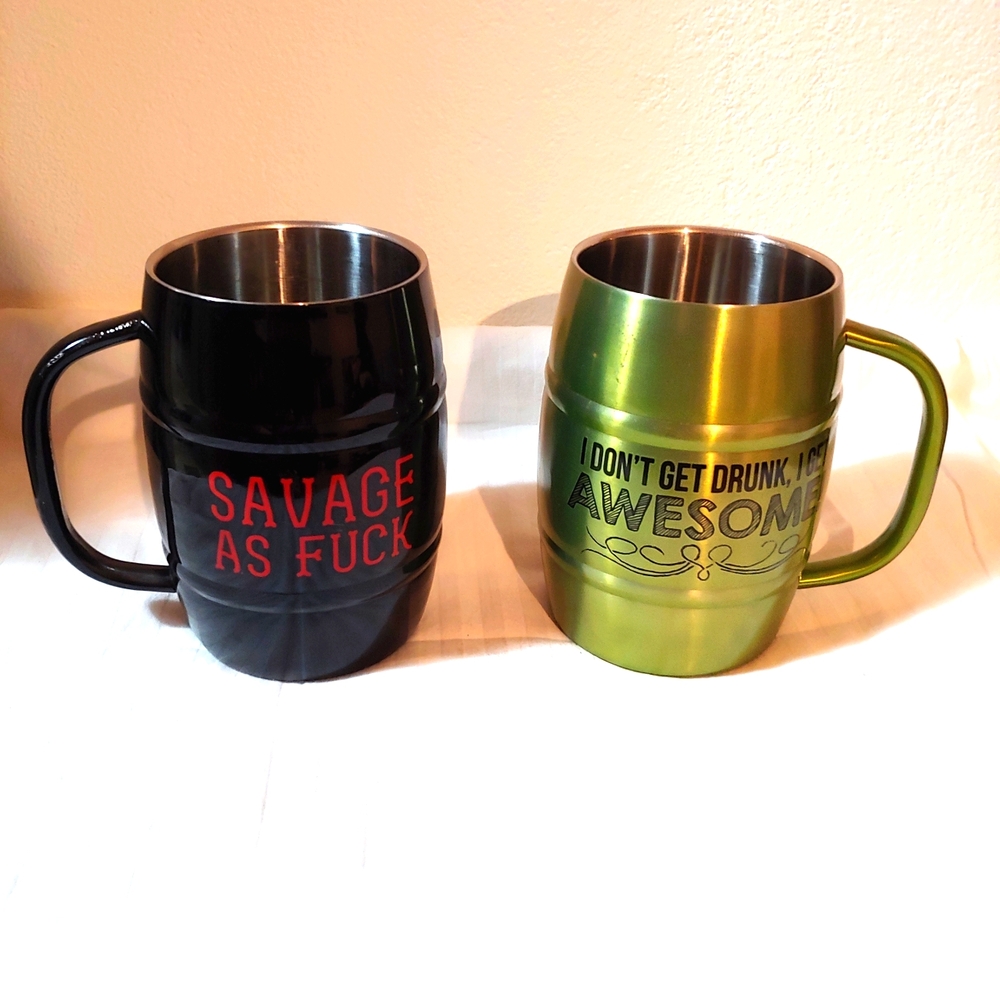 2pc Novelty Black and Green Stainless Steel Mugs Set